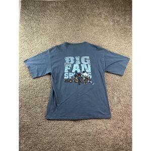 VINTAGE Bugle Boy Shirt Mens Medium Blue Big Fan Sports Hockey Short Sleeve
